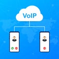 VoIP technology, voice over IP. Internet calling banner. Vector illustration. Royalty Free Stock Photo